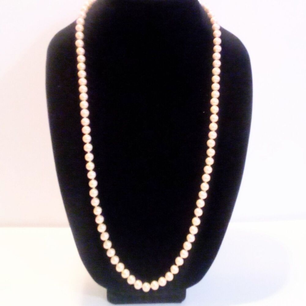 Vintage Hand Knotted Cream Color Glass Pearl Necklace 30"